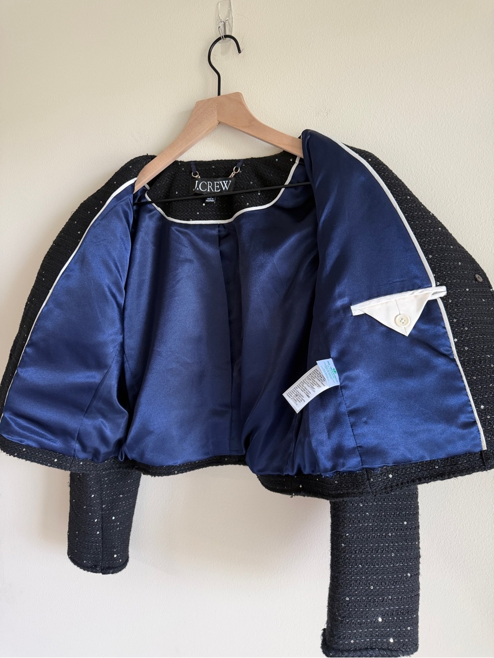 J.Crew Louisa Lady Jacket Sequin Tweed Black Cropped Blazer Size 10 - Picture 7 of 14